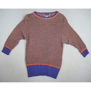 VINTAGE 80s 90s PURPLE & ORANGE 3/4 SLEEVE TUNIC SWEATER - AMBASSADOR - SIZE L